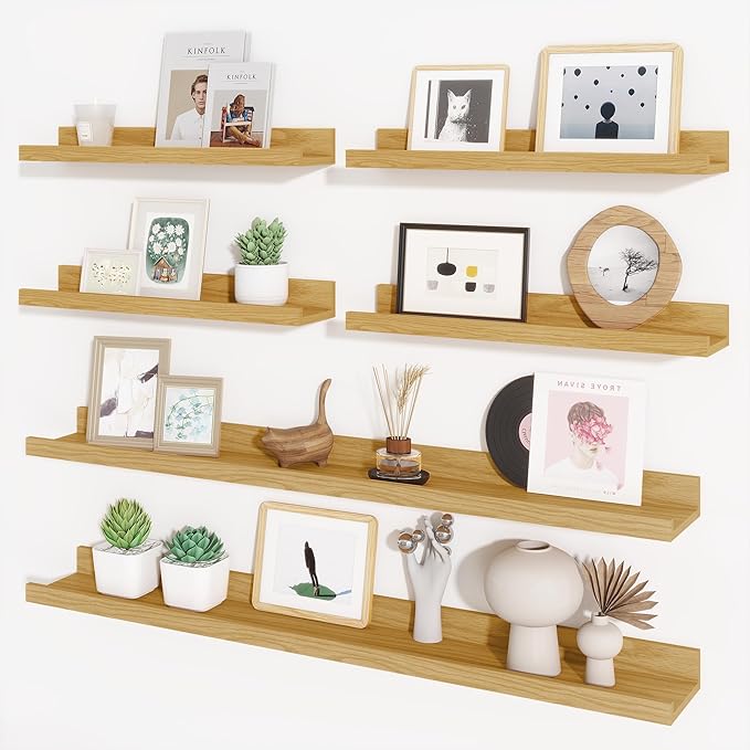 Axeman Picture Ledge Shelf, Floating Shelves for Wall Decor Storage Set of 6, 36 inch Floating Wall Mounted Shelves, Wall Shelves with Lip for Living Room, Bedroom, Nursery, Bathroom, Kitchen, Oak