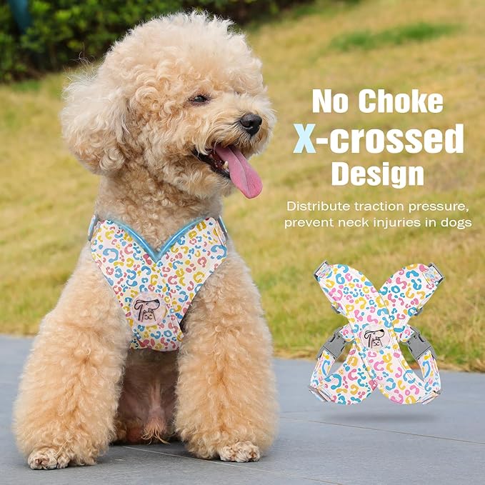 Pawaboo Small Dog Harness and Leash Set, Puppy Harness X-Frame No Pull No Choke, Dog Vest Harnesses Adjustable for Small Medium Sized Dogs,Soft Breathable Pet Harnesses, M, Colorful Leopard