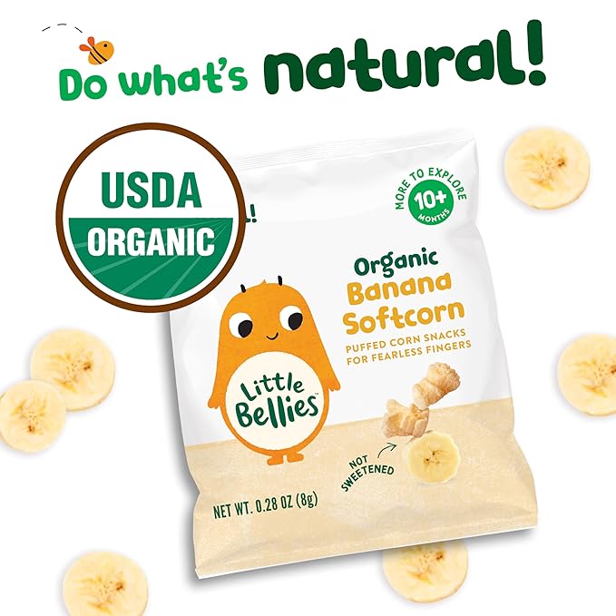 Little Bellies Organic Banana Softcorn Baby Snack (Pack of 18 x 0.28 oz Individual Packs)