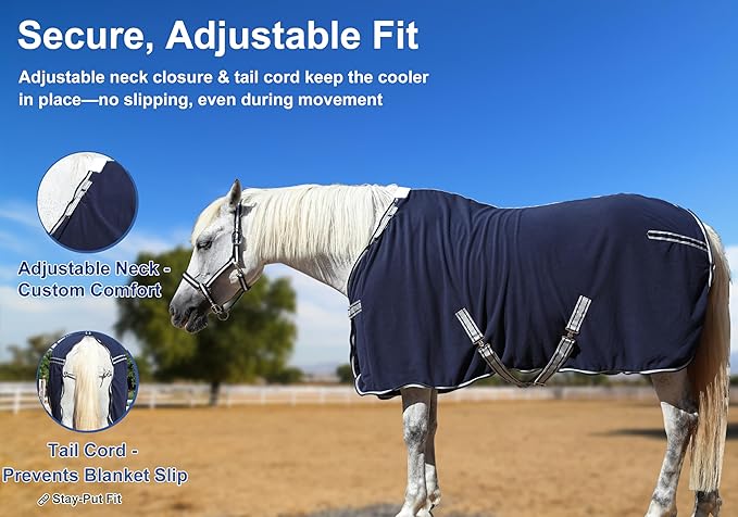 Horse Fleece Cooler, Blanket Liner - 300g Anti-Pilling Fleece, Moisture-Wicking, Cooling & Drying for Post-Workout, Bath & Travel, Prevent Overheating & Chilling Navy 66