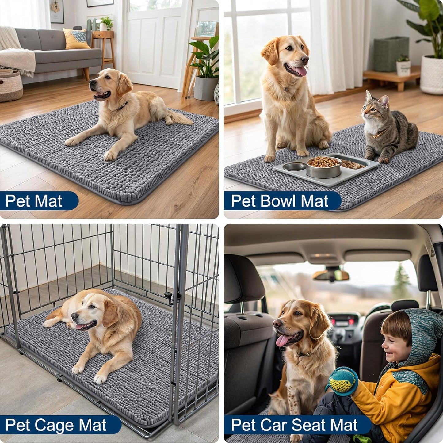 Smiry Dog Door Mat for Muddy Paws 59x32, Absorbs Moisture and Dirt Doormat, Non-Slip Washable Quick Dry Chenille Front Door Mat Indoor Entrance, Entryway Carpet for Inside Floor, Grey