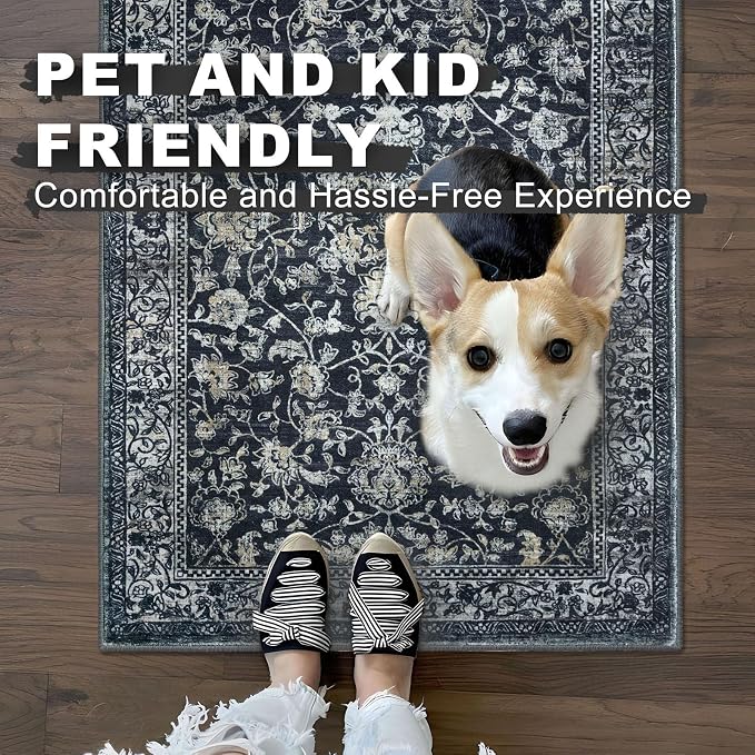 KILOCOCO Hallway Runner 2x12 Rug Runner Printed Vintage Floral Washable
