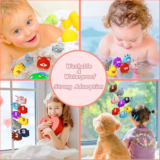 48 Pcs Party Favors for Kids, 3D Animal Pop Fidget Toys Bulk, Sensory Bath Suction Toys for Toddlers, Carnival Treasure Classroom Prizes Box Toys, Fidget Stocking Stuffers Birthday Party Gifts