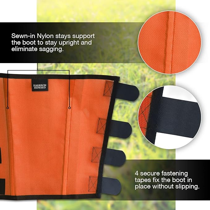 Harrison Howard Loose Fitting Fly Boots UV-Protective Extra Tough Mesh Ventilated Four Fasteners Stay-on Design Protect Horse Legs & Stomp-Reducing Set of 4 Orange Small