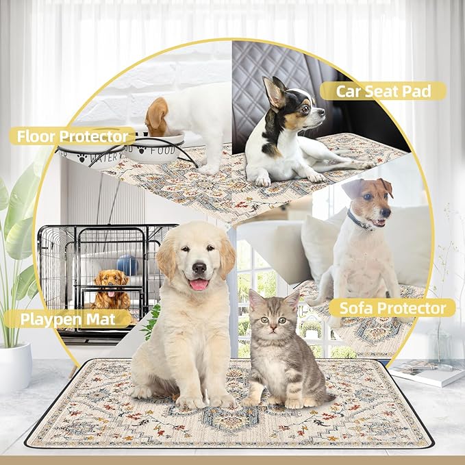 Washable Pee Pad for Dogs 2 Pack, 36" x 36" Reusable Puppy Pads Waterproof Dog Rugs, Super Absorbent, Leakproof, Dog Crate Pad, Playpen Mat, Whelping Pads, White Medallion