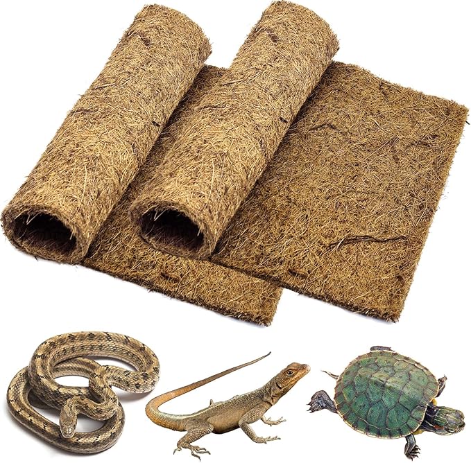 PIVBY 2 PCS Reptile Carpet, Natural Coco Coir Mat (19.6" x 11.7"), Coconut Fiber Substrate Pet Terrarium Liner for Bearded Dragon Tortoise Habitat Lizards Turtles Snakes Iguana Hermit Crab