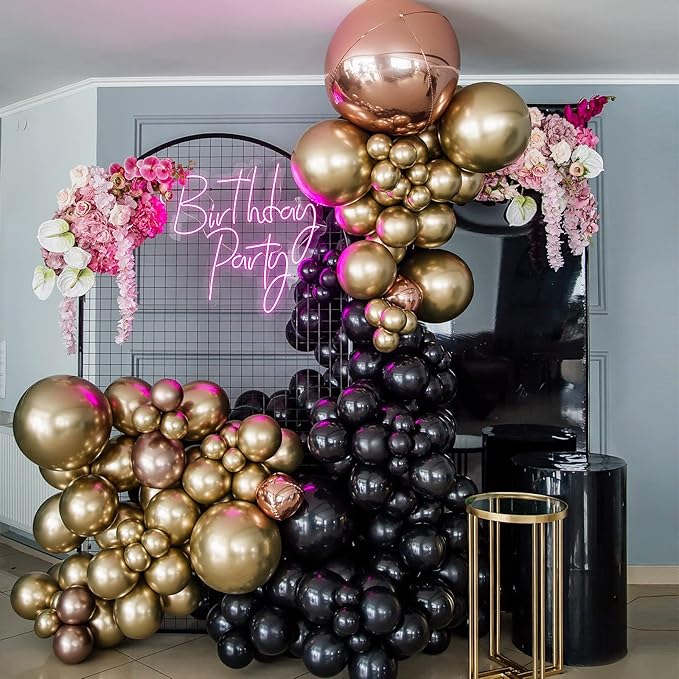 RUBFAC Black Balloons for Balloon Arch 129pcs Different Sizes Pack of 18 12 10 5 Inch Garland Kit, Latex Balloons for Halloween Party Decorations Birthday Wedding Decor