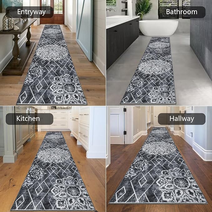 HEBE Hallway Runner Rug 2'8''x14' Washable Vintage Distressed Area Rugs Non
