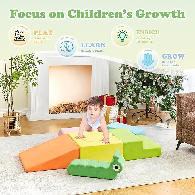 QUCHI Climbing Toys for Toddlers, Baby Climbing Blocks, 7-Piece Soft Foam Climbing Blocks Set, Baby Climbing Toys, Toddler Playtime Corner Climber Foam Play Gym for Climbing Crawling and Sliding