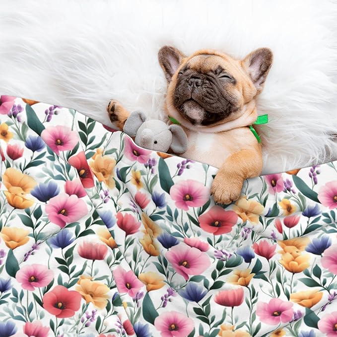 Floral Blanket for Dog Cat - Dog Blankets 23x16 Colorful Flowers Throw Blanket for Couch Sofa Bed