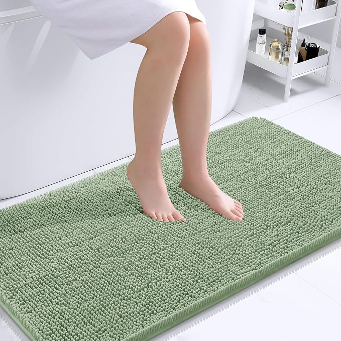 OLANLY Bathroom Runner Rugs 44x24, Soft Absorbent Chenille Bath Rugs, Rubber
