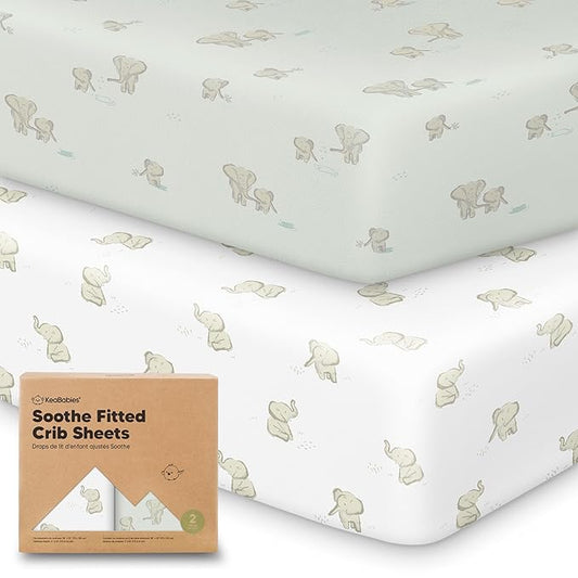 KeaBabies 2-Pack Organic Crib Sheets for Boys, Girls - 52x28 Fitted Crib Mattress Sheet Neutral, Breathable Jersey Cotton Cover for Baby Bed, Toddler Mattress, Soft & Cute Prints (Elly)