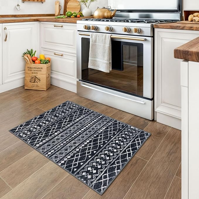 KUTA Moroccan Boho Entryway Rug, 2x3 Black Entrance Small Area Rug Non-Slip