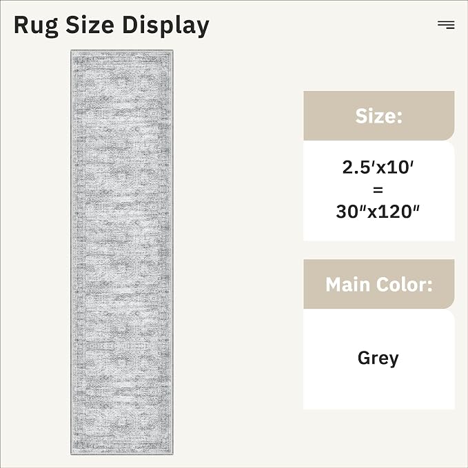 Soalmost Runner Rug 2'6" x 10' Washable Non-Slip Runner Rugs