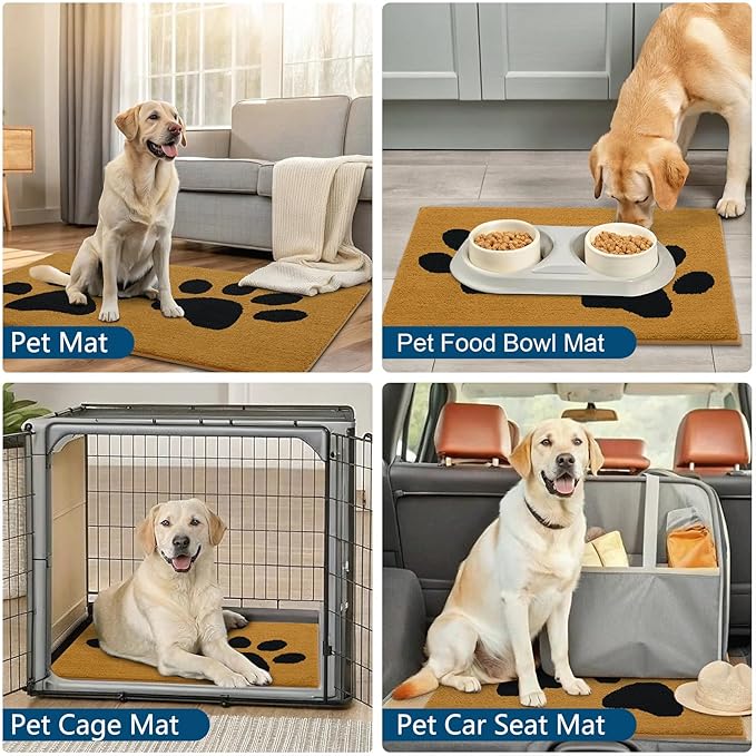 Buganda Dog Door Mat for Muddy Paws, Absorbent Dirt Trapper Washable Indoor Doormats, Non Slip Low-Profile Mud Mat for Dogs, Front Entrance Doormat for Inside Floor (30x20 Inches, Yellow and Black)