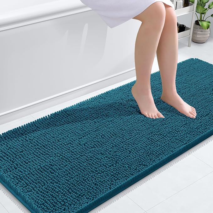 OLANLY Bathroom Runner Rugs 59x24, Soft Absorbent Chenille Bath Rugs, Rubber
