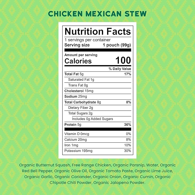 Serenity Kids 6+ Months World Explorers Chicken Mexican Stew Baby Food Pouches - Puree Pouch with Ethically Sourced Chicken & Organic Veggies - BPA-Free - 3.5 Oz, 12 Pack