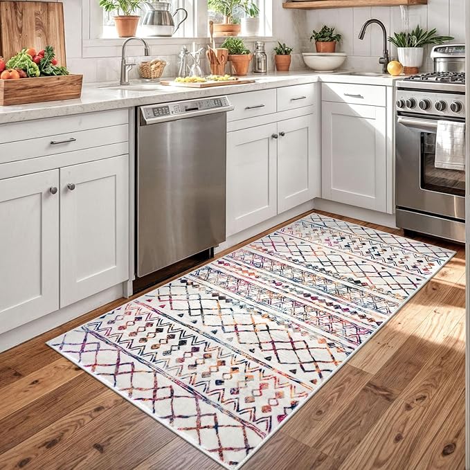 KUTA 3x5 Rugs for Entryway Boho Area Rug for Living Room, Moroccan Multi-Color