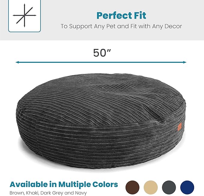 CordaRoy's 50" Waterproof Terry Corduroy Forever Dog Bed, Dark Grey