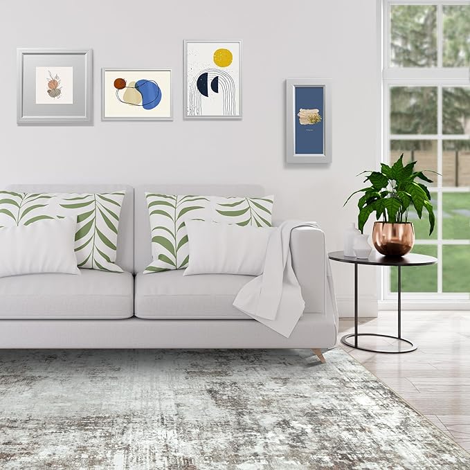 6x9 Area Rugs for Living Room Rug Washable: Modern Rug for Dining Room Bedroom Carpet Non Slip Low Pile 6 by 9 Indoor Abstract Nursery Home Office Brown Grey