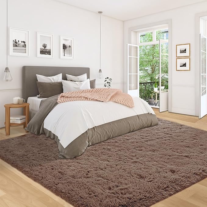5x8 Area Rug for Living Room: Fluffy Shag Soft Washable Rugs Fuzzy Plush Indoor Carpet for Bedroom Nursery Playroom Dorm Kids Girls Boys Room (Coffee, 5'x8')