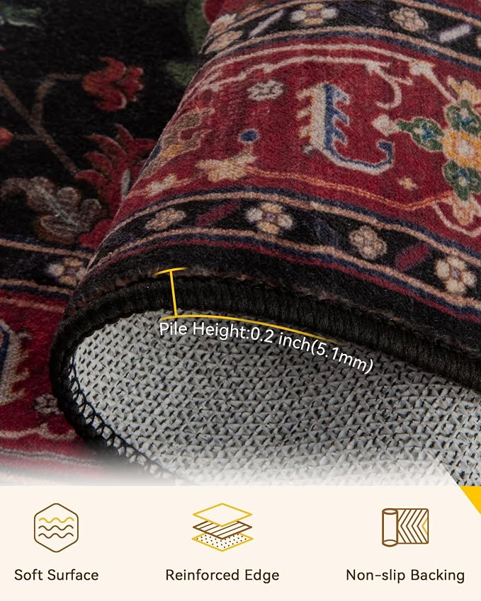 RELEANY Area Rugs Square 4ft Washable Non-Slip, Floral Vintage Distress