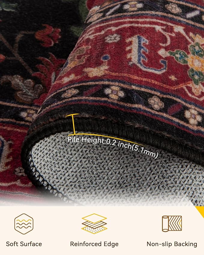 RELEANY Area Rugs Runner 2'x8' Washable Non-Slip, Floral Vintage Distress