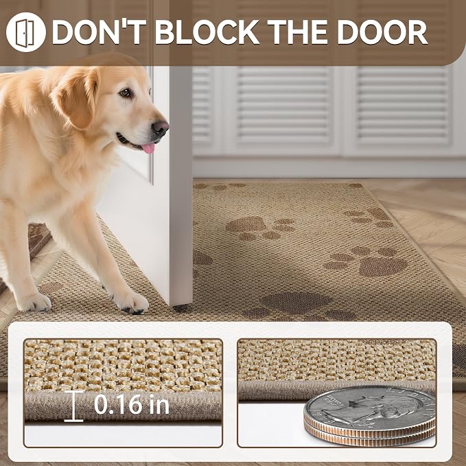 YDKGL Door Mat Indoor Entrance 17"x30", 0.16" Thin Paw Print Low Pile Doormat