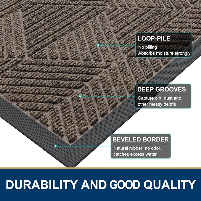 Smiry Front Door Mat Outside Entrance, Heavy Duty Sturdy Natural Rubber Doormat