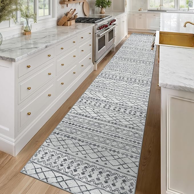 KUTA Long Hallway Runner Rug 2.6x16 Non-Slip Washable, Moroccan Vintage Beige