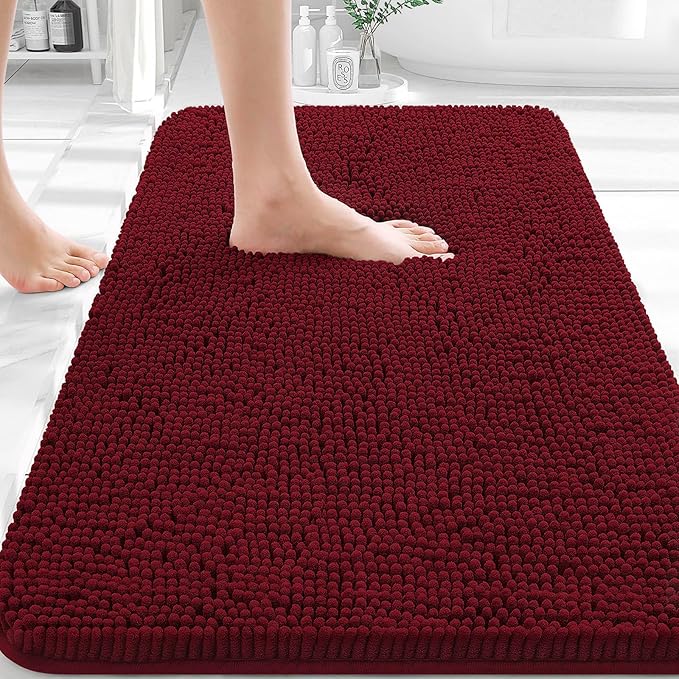 OLANLY Bathroom Rugs 36x24, Extra Soft Absorbent Chenille Bath Rugs, Rubber