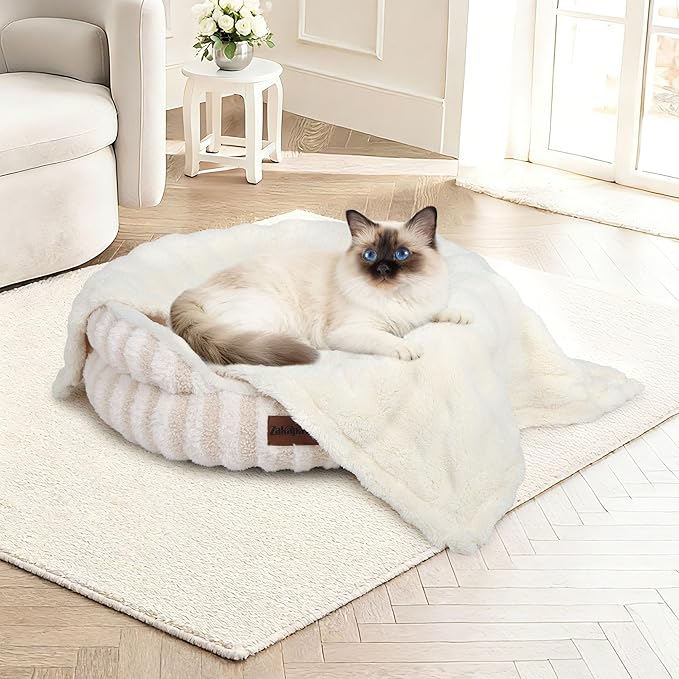 Dog Blankets Washable Pet Blanket - Fluffy Fuzzy Cat Puppy Blanket with Premium 300GSM 3D Fleece Bubble for Pet Kitten Doggy, Cream, 25x35IN