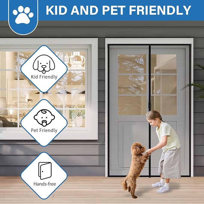 Upgraded PET Mesh Magnetic Screen Door Stronger Than Fiberglass and Polyester,Hands Free,Keep Bugs Out,Pet & Kid Friendly,Suitable for Sliding Doors,Patio and French Doors-70" X 79"