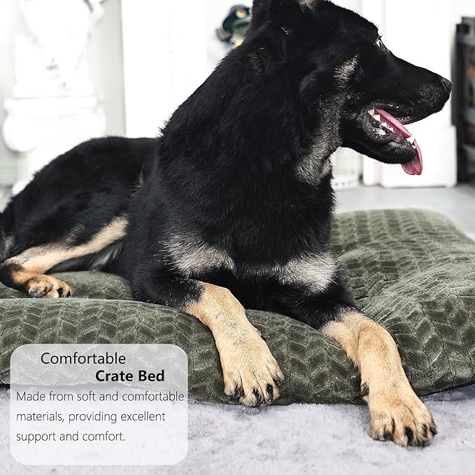 Large Dog Bed - 42 Inch Soft & Fluffy Crate Pads for Dogs Up to 90 lbs - Washable, Olive Green