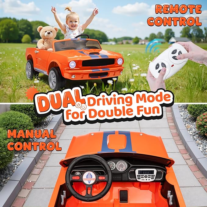 24V 2 Seater Ride on Toys, Licensed Shelby Cobra Kids Power Car Wheeler Ride On Toy w/ 2WD/4WD Switchable, Remote Control, 19" Spacious Seat, 4 Spring Suspension, Music, Bluetooth