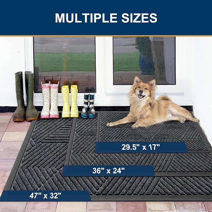 Smiry Front Door Mat Outside Entrance, Heavy Duty Sturdy Natural Rubber Doormat