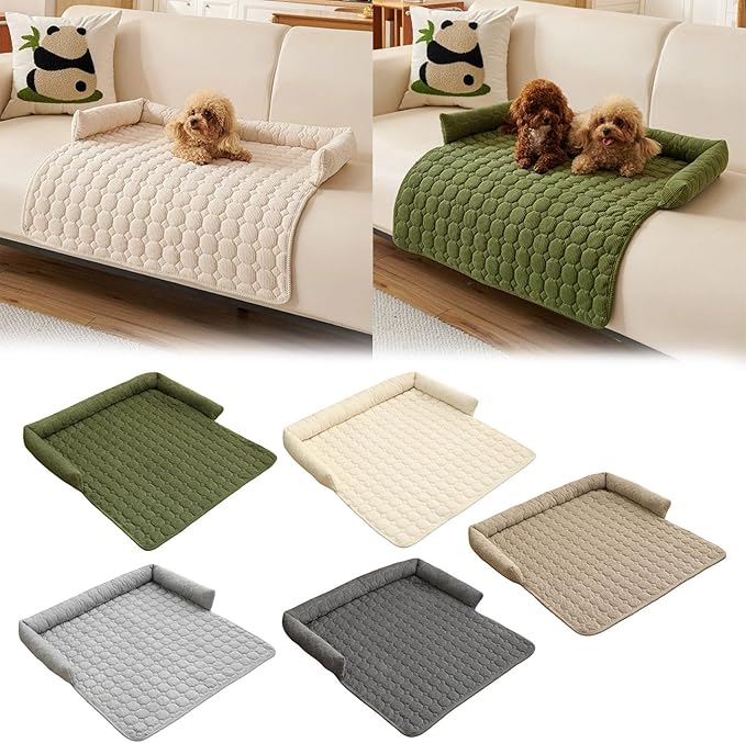 Pet Couch Covers for Sofa, 29" L × 29" W Calming Dog Bed Fluffy Dog Plush Mat for Furniture Protector with Bolster, Washable Removable Couch Cover for Small, Medium, Large Dogs and Cats (Light Gray)