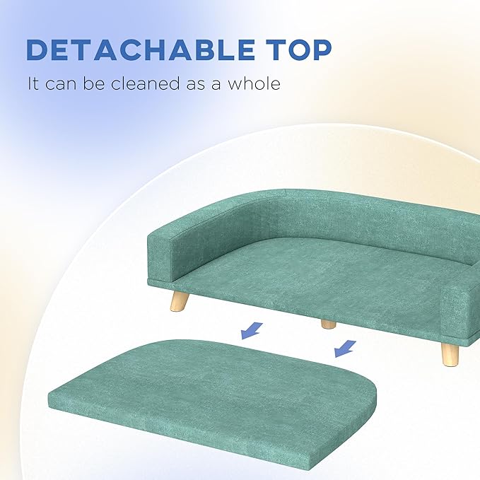 SUBARASHII Pet Sofa Couch Bed with Removable Cover for Dogs, Durable Dog Bed Furniture, Plush Fabric, MDF Frame with Pine Wood Legs, Large Size 33.9" W x 23.2" D, Stylish Neutral Home Decor