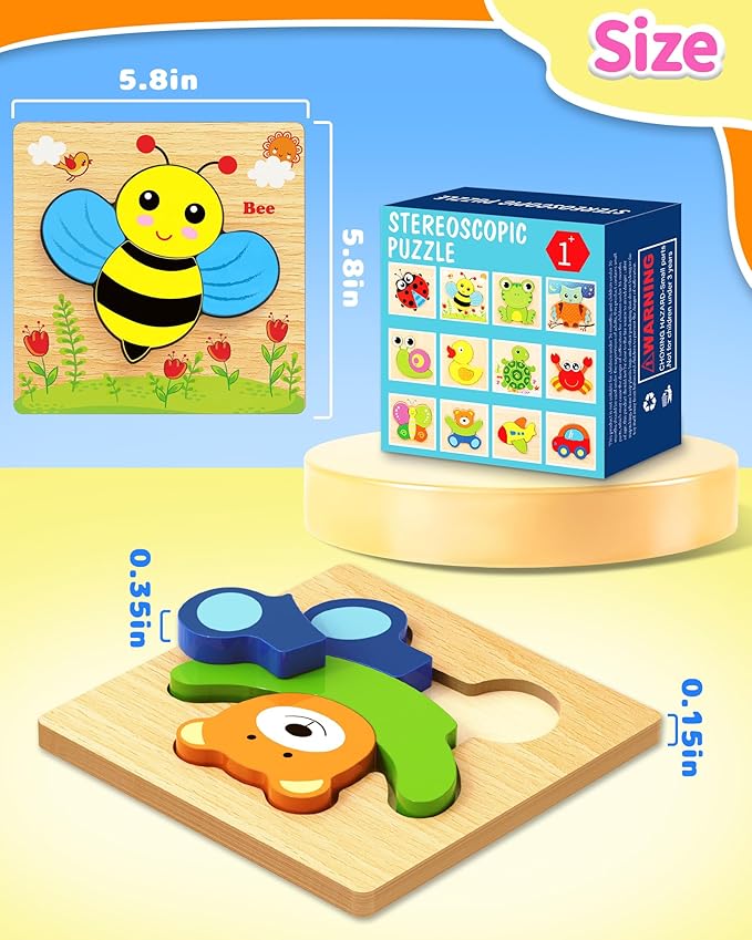 Bekayshad Wooden Puzzles Toddler Toys Gifts for 1 2 3 Year Old Boys Girls, Animal Jigsaw Puzzles Montessori Toys, Learning Educational Christmas Birthday Gifts for Girls Boys Ages 1-3