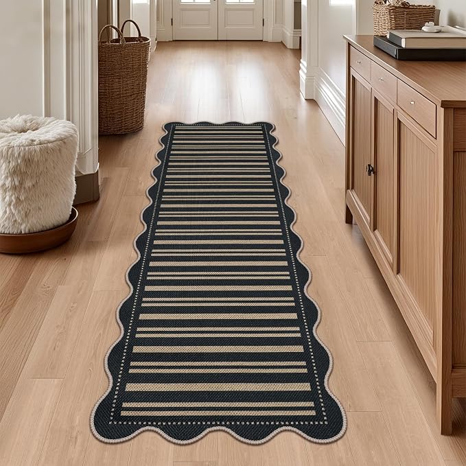 Striped Easy Jute Runner Rug, 2x6 Kitchen Rug Non Slip Washable Outdoor Runner