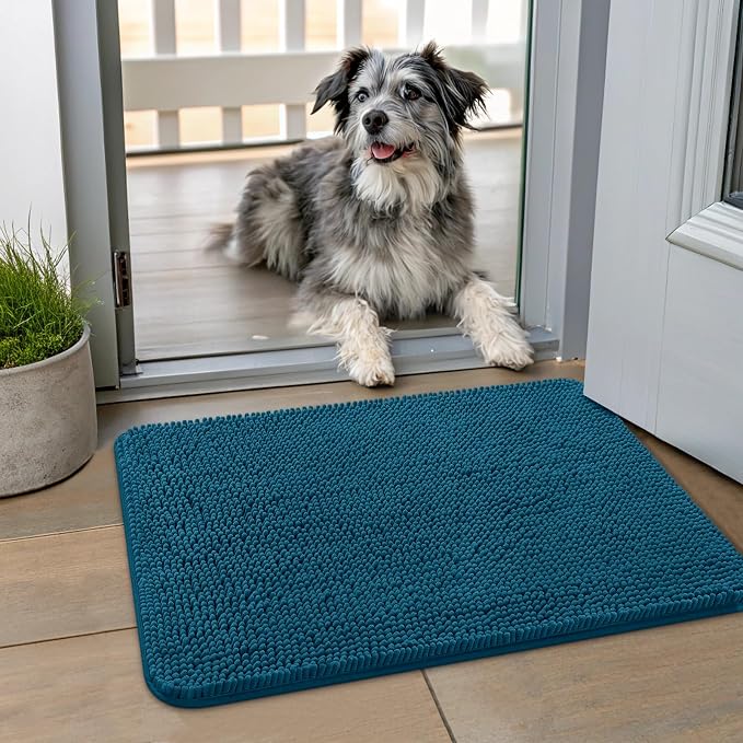 Smiry Dog Door Mat for Muddy Paws 24x16, Absorbent Dirt Trapper, Non-Slip