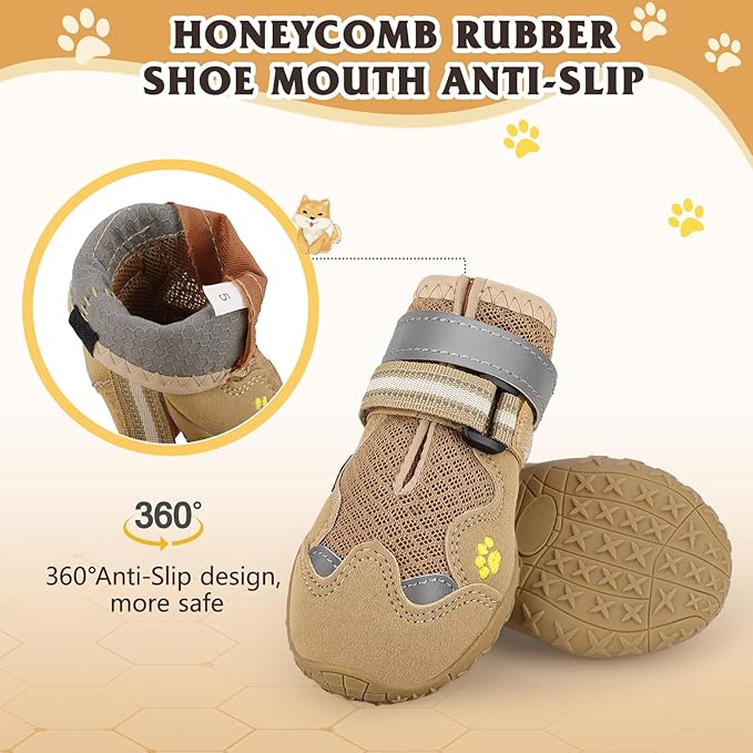 Dog Shoes for Large Medium Small Dog, Mesh Breathable Dog Shoes for Hot Pavement, Anti-Slip Dogs Boots Paw Protectors with Reflective for Outdoor Walking Indoor Hardfloors (Size 5)