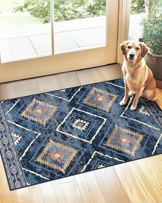 Area Rug 2x3 Rug Machine Washable Non-Slip Low Pile Print Pattern Western Rug