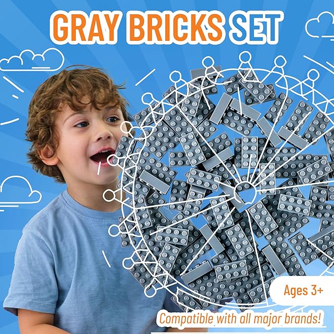 Strictly Briks Classic Brick Starter Kit – 96 Gray 2x4 Stud Pieces - Creative Building Set for Ages 3+ - Compatible with Major Brick Brands