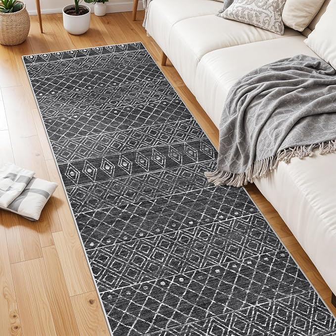 Moroccan 2'6"x8' Hallway Runner Rug: Washable Non Slip Soft Rugs