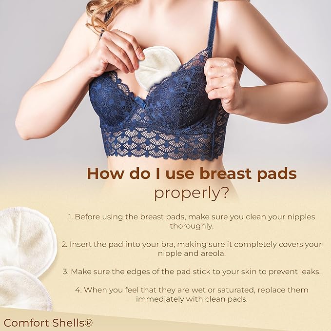 Comfort Shells® Reusable Nursing Pads – 14 Pack Ultra Soft Breast Pads + Laundry Bag + Nursing Clip Bracelet – Washable, Hypoallergenic – Absorbs Breast Milk Leaks