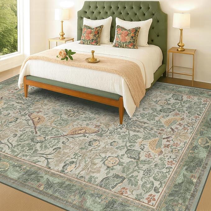 Floral Washable Large Rugs for Bedroom 10x14
