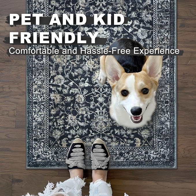 KILOCOCO Hallway Runner 2x8 Rug Runner Printed Vintage Floral Washable Kitchen