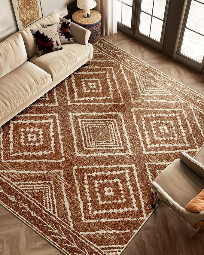 BESTSWEETIE Area Rug 8x10 Rug Machine Washable Non-Slip Low Pile Print Pattern