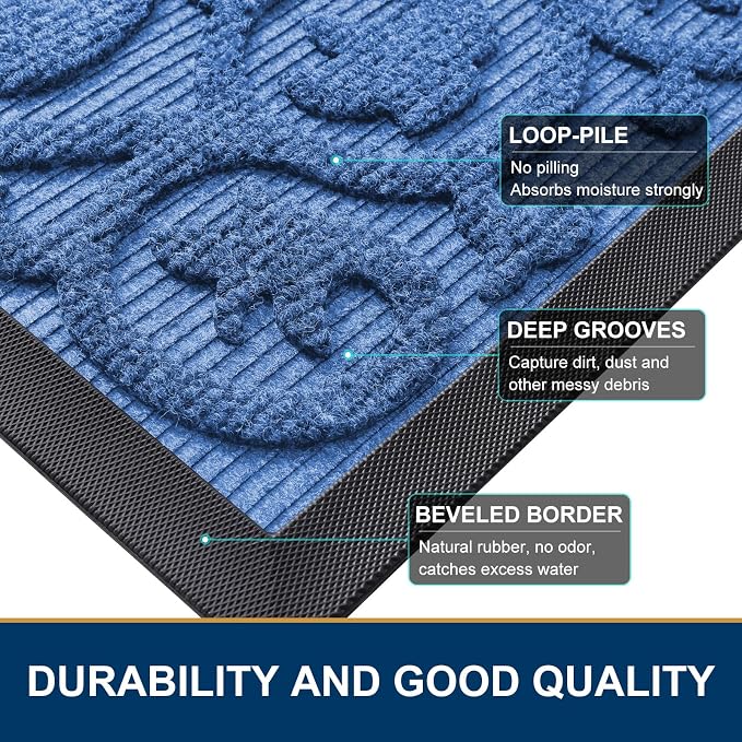 Smiry Welcome Door Mat Outside Entrance, Heavy Duty Trap Dirt and Moisture Easy